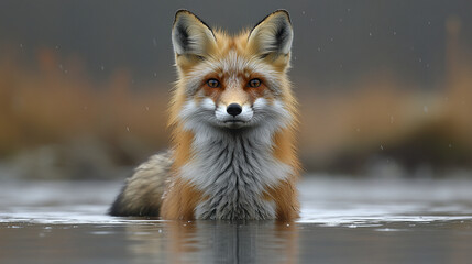 Obraz premium Red fox standing in water with calm expression