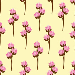 Fototapeta premium Seamless pattern with pink flowers on a beige background.Vector illustration