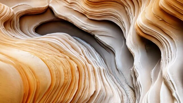 Beautiful layers of sandstone showcase mesmerizing abstract patterns, highlighting natural artistry of erosion with warm orange and beige textures that evoke tranquility and wonder.