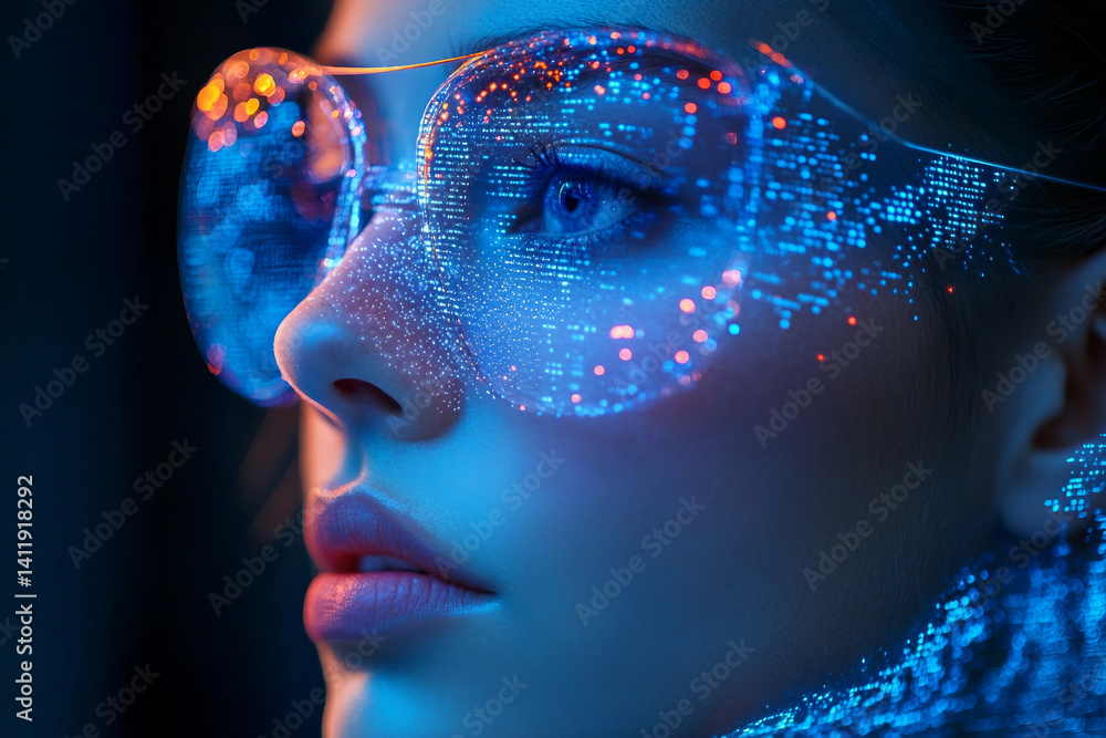 Poster high-tech holographic human body representation futuristic medical identification data interface ele