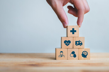 Building Blocks of Health and Wellness with Medical Icons and Symbols