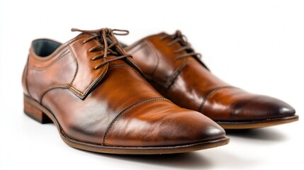 men's classic leather handmade shoes on white isolated background