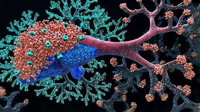 Immune Cells Attacking Nerve Cell in Brain