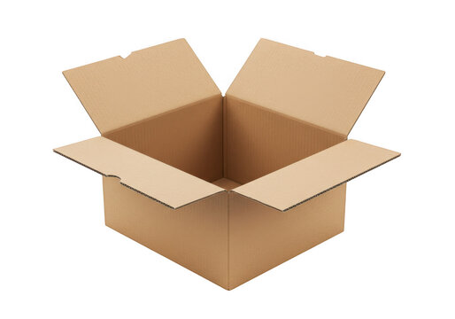 Open brown cardboard box on a transparent background