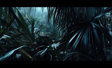 Lush, dark jungle foliage