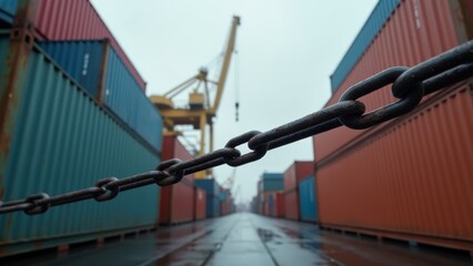 Shipping Containers With Chain, Crane Behind