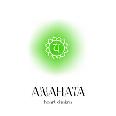 Anahata heart chakra symbol with green aura and sanskrit text