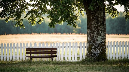 Serene park bench under a tree nature scene tranquil environment landscape viewpoint