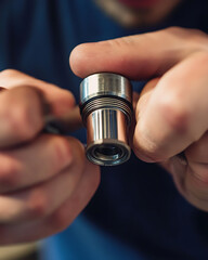 Plumber tightening a pipe joint in a bathroom. Featuring skill and precision