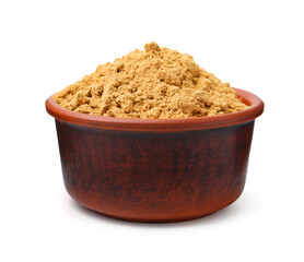 Superfood. Turmeric powder in bowl isolated on white