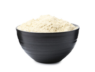 Superfood. Wasabi powder in bowl isolated on white