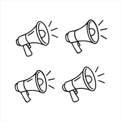 Megaphone icon with red speaker for announcements and communication in vector illustration