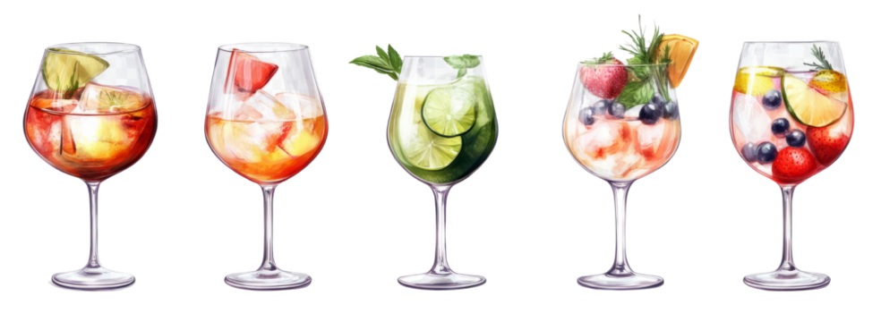 Cool cocktails are lined up, ready to party, feeling fresh and summery