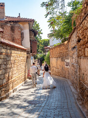 Wedding. A quiet street of the old town in Antalya, Turkey. 