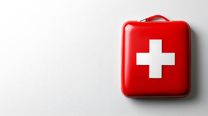 Emergency preparedness action health care first aid kit neutral background close-up view safety awareness