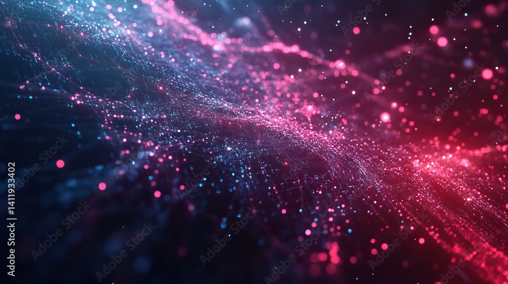 Poster abstract pink blue digital network data flow background art web wave glow light style trend space
