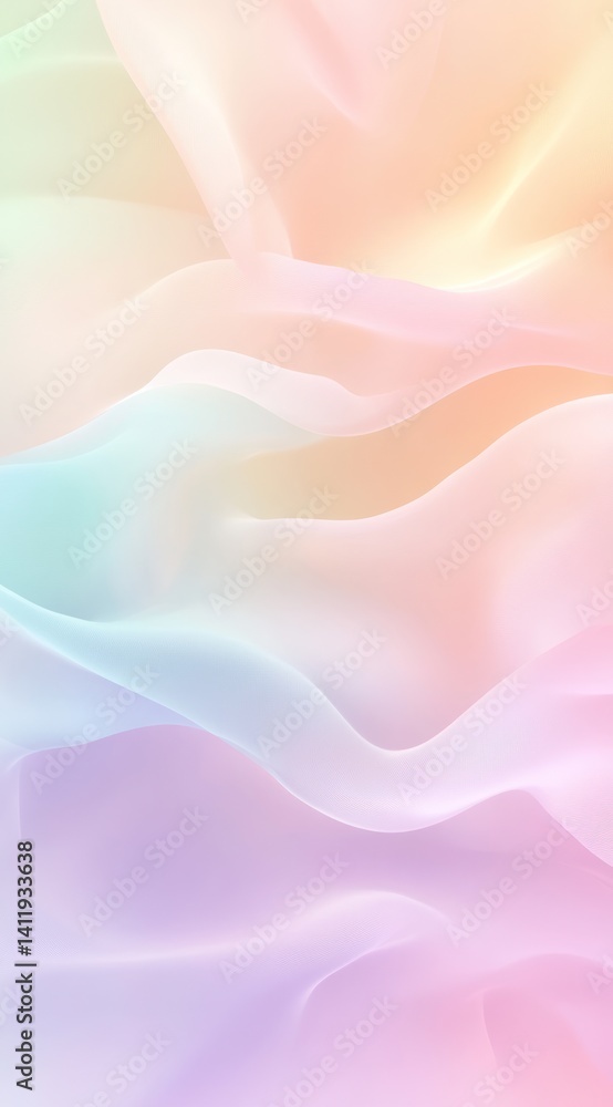 Poster Soft pastel waves flowing seamlessly, creating a dreamy texture. Background gradients add depth. Wallpaper