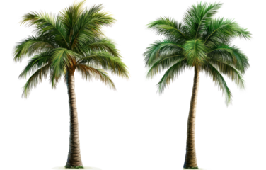 Two vibrant palm trees stand tall, evoking feeling of serenity