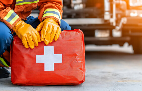 Emergency medical response training urban environment first aid kit safety equipment close-up view health awareness