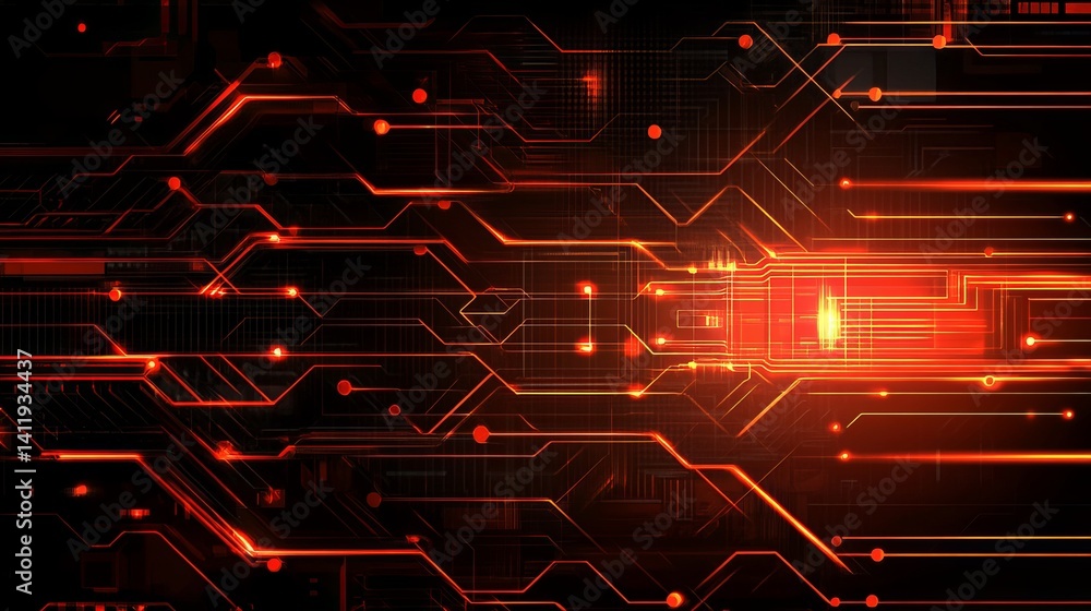 Aufkleber abstract red circuit board technology background digital design illustration dark data lines power