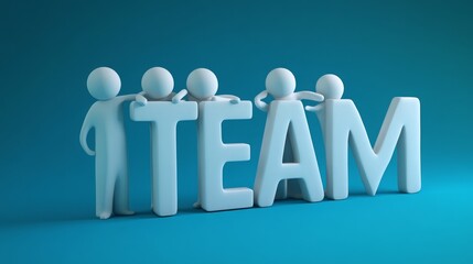 3D figures holding "TEAM" letters. Unity and business concept. 