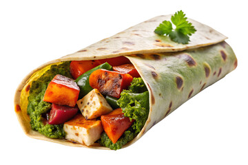 Delicious veggie wrap meal isolated on transparent background.