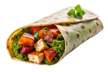 Delicious veggie wrap meal isolated on transparent background.