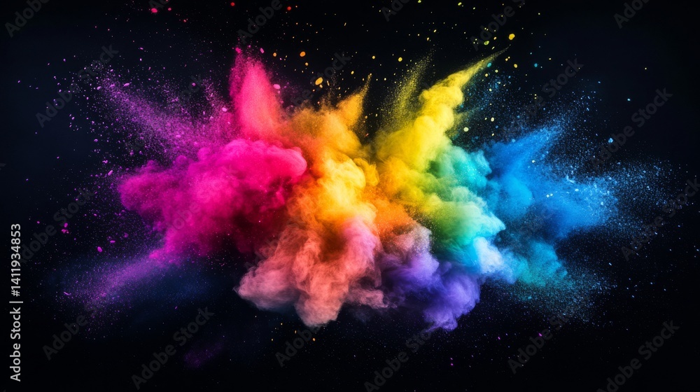 Aufkleber vibrant explosion of rainbow colors bursting in a dynamic splash pattern featuring bold paint splash