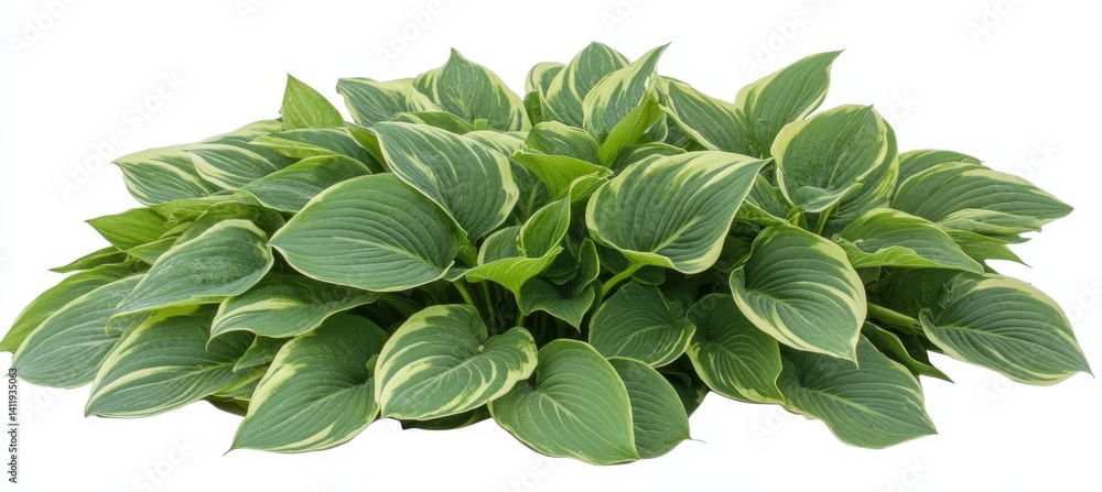 Poster isolated clumping hosta plant with variegated green foliage, creating a naturalistic element