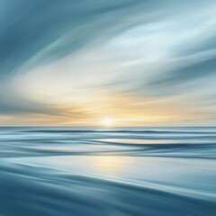 Obraz premium A vibrant painting capturing the ocean at sunset, with warm hues of orange, pink, and purple reflecting on gentle waves, while silhouettes of distant sailboats dot the horizon.