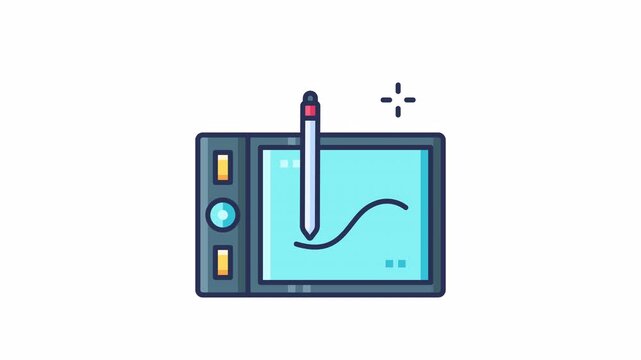 A sequence demonstrating the usage of a drawing tablet with stylus for artistic creation. Looping Animation.