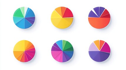 Obraz premium Colorful circular pie charts. Vector diagram set for infographics