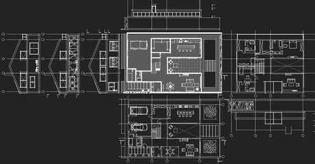 house architectural project sketch 3d illustration	
