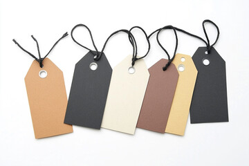 Colorful blank gift tags with black twine ready for labeling