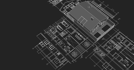 house architectural project sketch 3d illustration	

