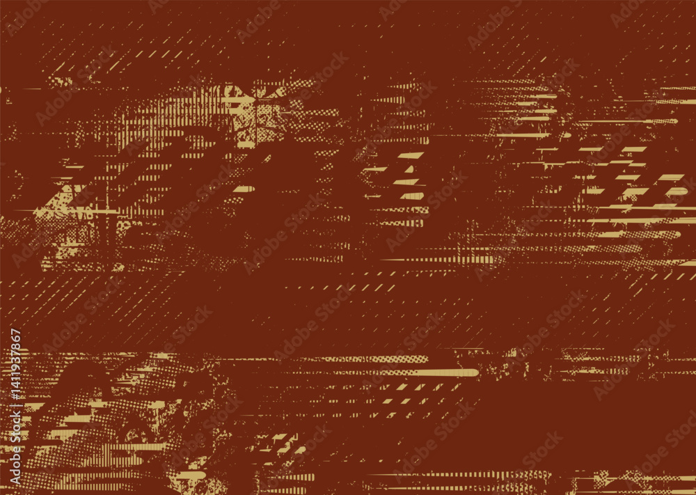 Poster Background with glitch distorted grunge textures . grunge background texture with halftone dots, glitched shapes, textures and lines .Screen print vector background with grunge textured surface.