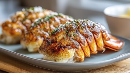 a heaping pile of glistening, plump, succulent lobster tails - pink wet red background
