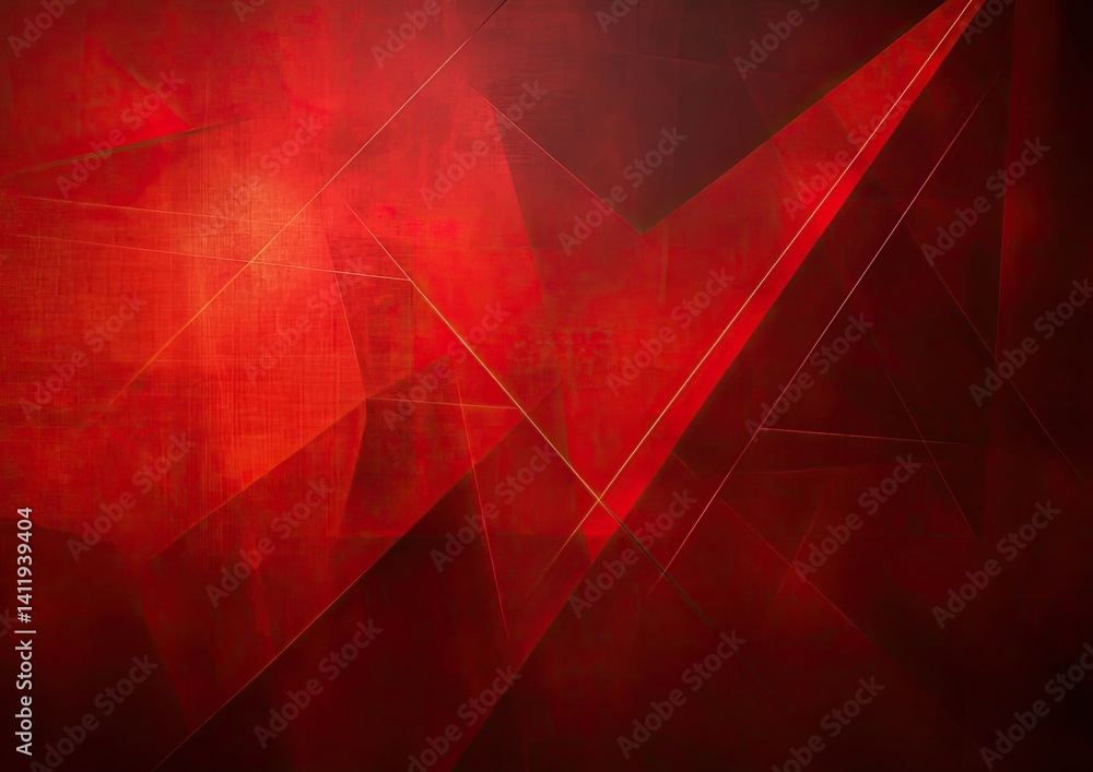 Poster abstract red background texture with geometric lines and polygon shaped surfaces