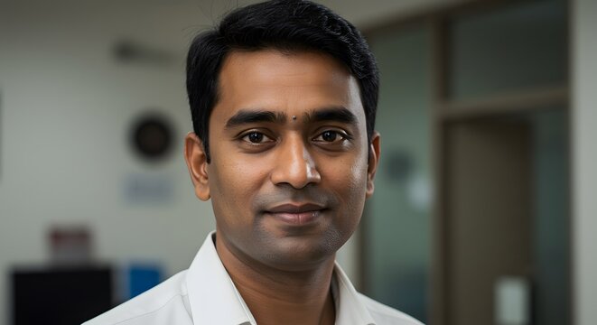 Confident Man Portrait with Office Indoors.