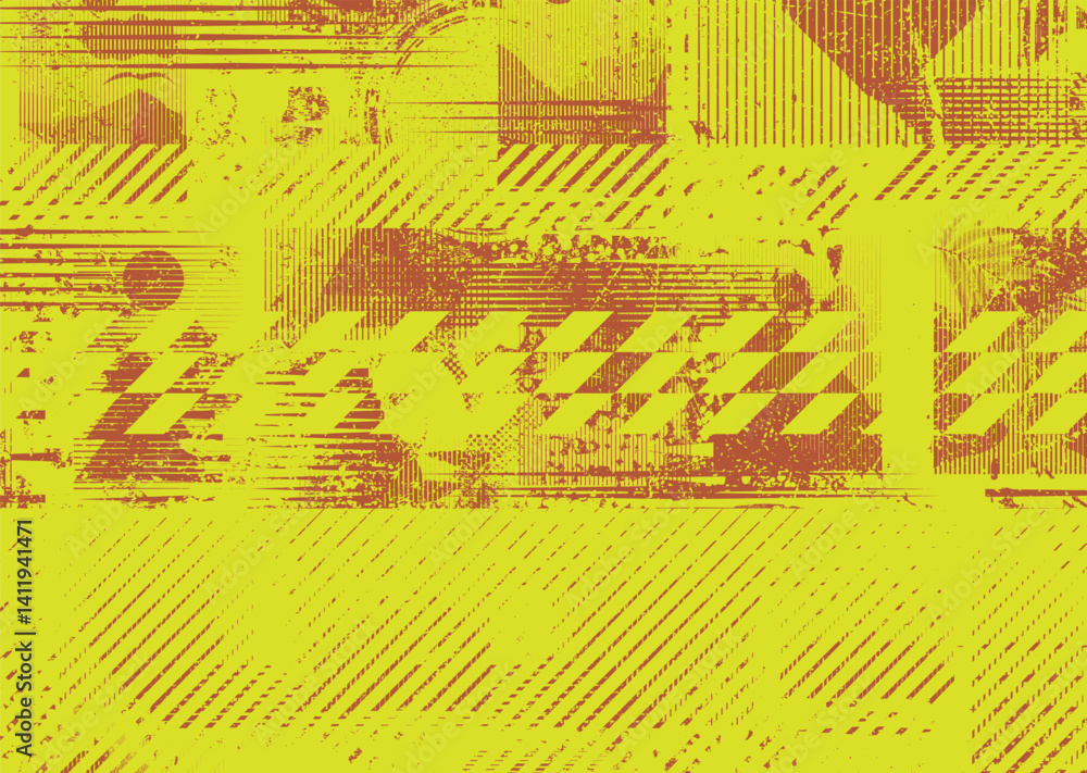 Poster Background with glitch distorted grunge textures . grunge background texture with halftone dots, glitched shapes, textures and lines .Screen print vector background with grunge textured surface.