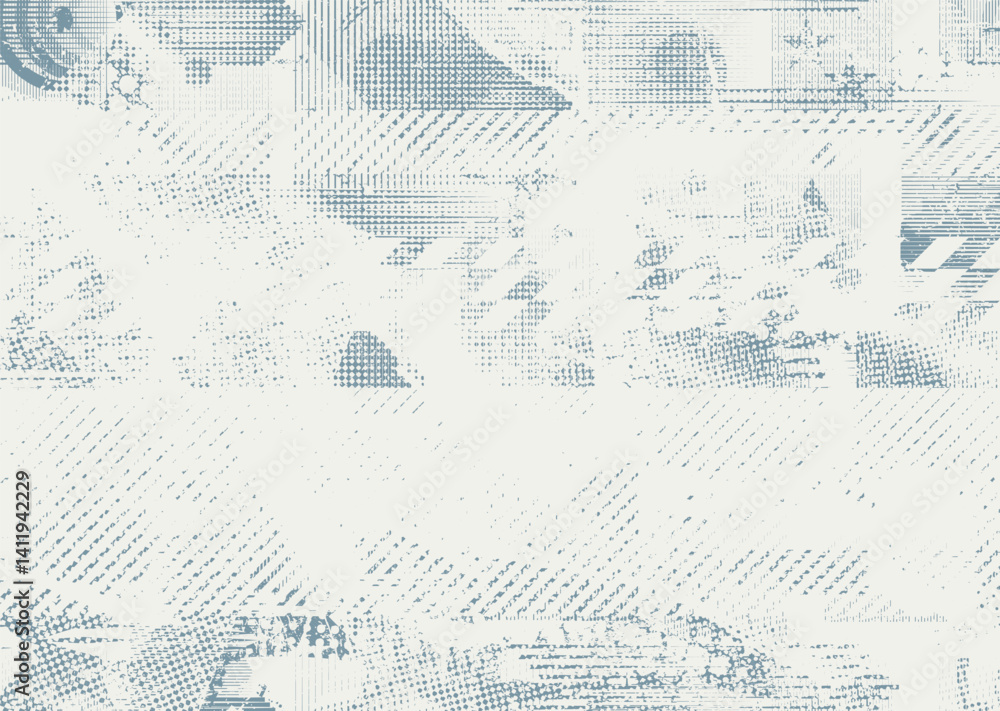 Poster Background with glitch distorted grunge textures . grunge background texture with halftone dots, glitched shapes, textures and lines .Screen print vector background with grunge textured surface.