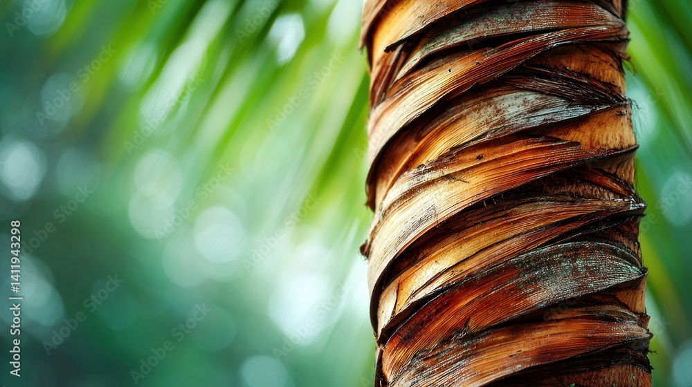 Aufkleber close-up view of a palm tree trunk, showing the textured bark with a blurred green background.