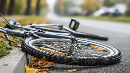 An overturned bicycle near a curb showing-2 - mishap shadow cycle