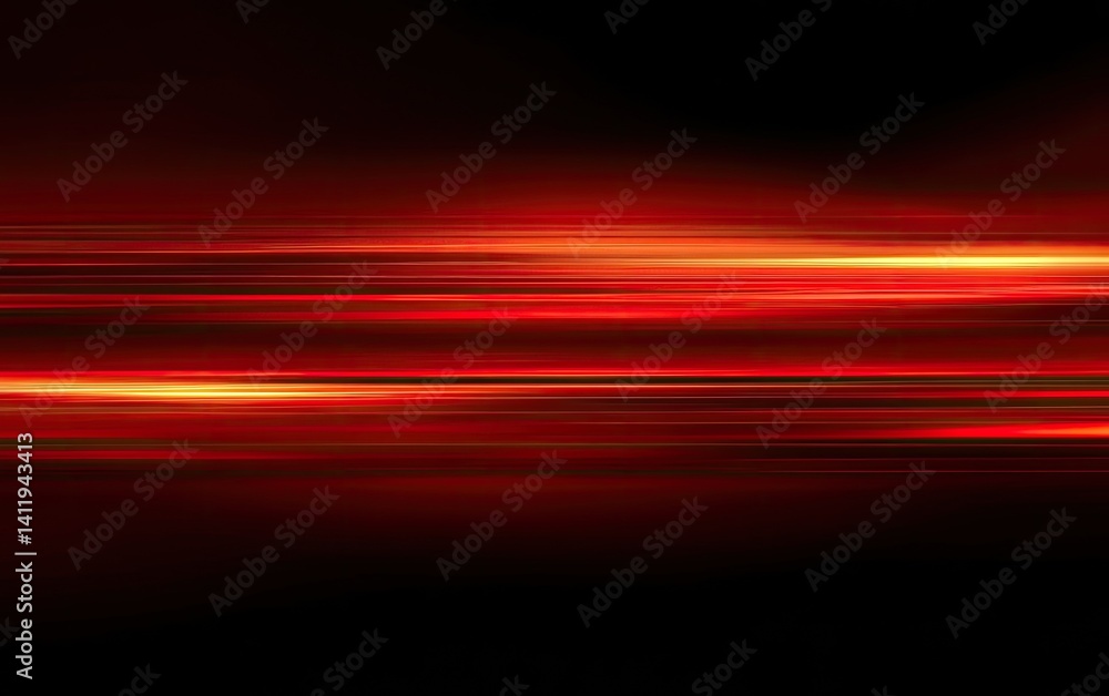 Poster abstract red light trails with horizontal motion blur on dark background