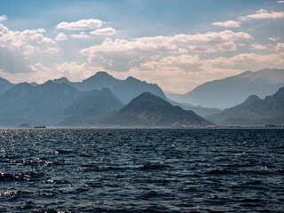 Sea and mountains in Antalya, Turkey. A magical fairy-tale landscape.