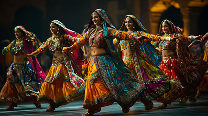 Vibrant Indian Dancers in a Dynamic Choreography