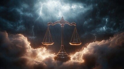 Scales of Justice in a Stormy Sky: A Symbolic Representation of Legal and Moral Weight During Turbulent Times