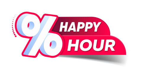 Happy hour label. Modern promotiona banner with percent sign. Happy hour logo for business or product promotion for a limited time offer.