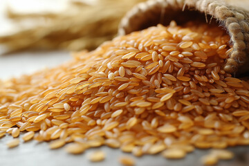 Fototapeta premium Golden oats scattered on a white background