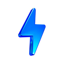 3d blue neon charger symbol. Holographic sign thunder. Symbol of energy, danger. Minimalistic electrical discharge. Vector illustration.
